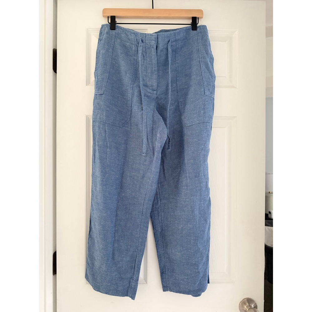 Talbots Linen Blend Chambray Draw String Wide Leg Pants Casual Summer Boho